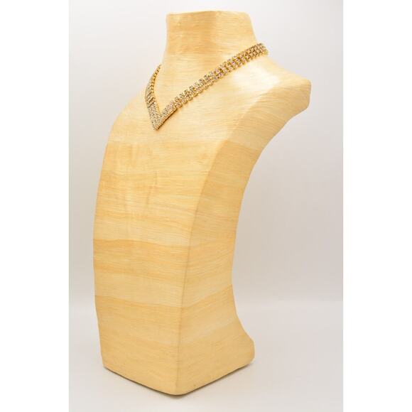 Vintage Crystal Necklace Collar Rhinestone Gold Chunky Sparkling 1980s Bin6B - Picture 8 of 12